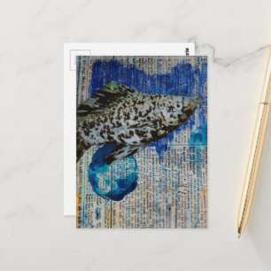 Cartão Postal Colagem de mídia mista de peixe Molly Dalmata Cart