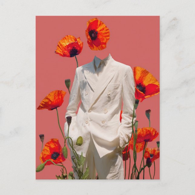 Cartão Postal Colagem de Mídia Mista de Surreal e Flores Vermelh (Frente)