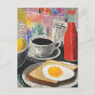 Cartão Postal Colagem de mídia mista do café da manhã