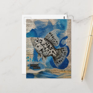 Cartão Postal Colagem de mídia mista do peixe Molly Dalmata Cart