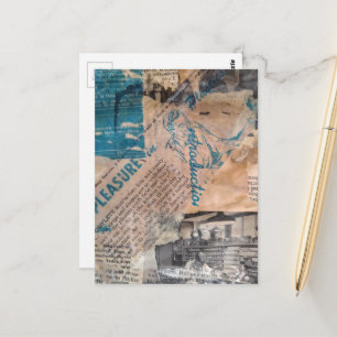 Cartão Postal Colagem de mídia mista em madeira retrô
