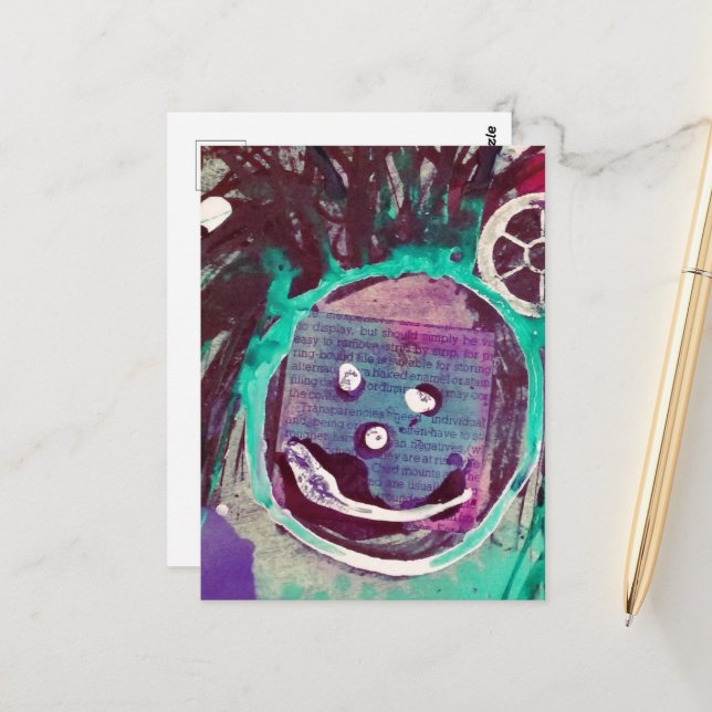 Cartão Postal Colagem de Mídia Mista Feliz (Frente/Verso In Situ)