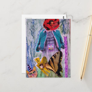Cartão Postal Colagem de Mídia Mista Floral Relaxante Feminina B