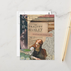 Cartão Postal Colagem de Mídia Mista Ophelia Papéis Rasgados