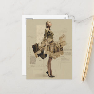 Cartão Postal Colagem de Moda e Arquitetura Vintage