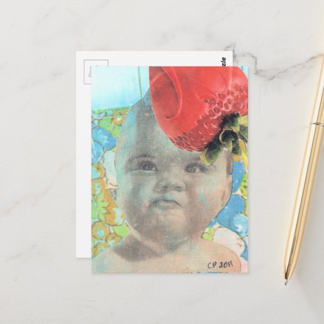 Cartão Postal Colagem de Morango e um Bebê (Frente/Verso In Situ)