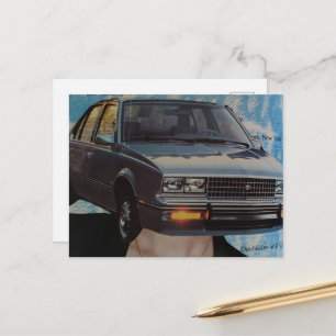 Cartão Postal Colagem de Mulher com Cabeça de Carro Retrô