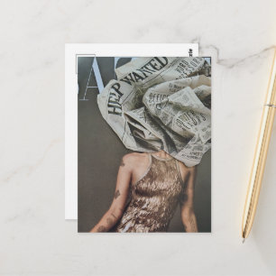 Cartão Postal Colagem de Mulher com Cabeça de Flor de Jornal Ret