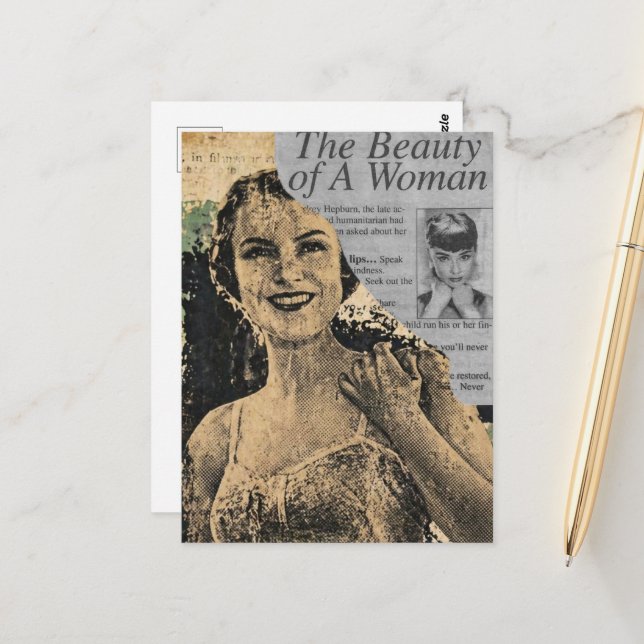 Cartão Postal Colagem de Mulher com Córset Retro (Frente/Verso In Situ)