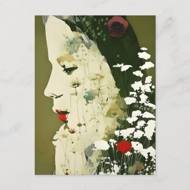 Cartão Postal Colagem de Mulheres e Flores (Frente)