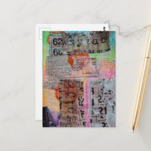 Cartão Postal Colagem de números e letras grunge abstratos
