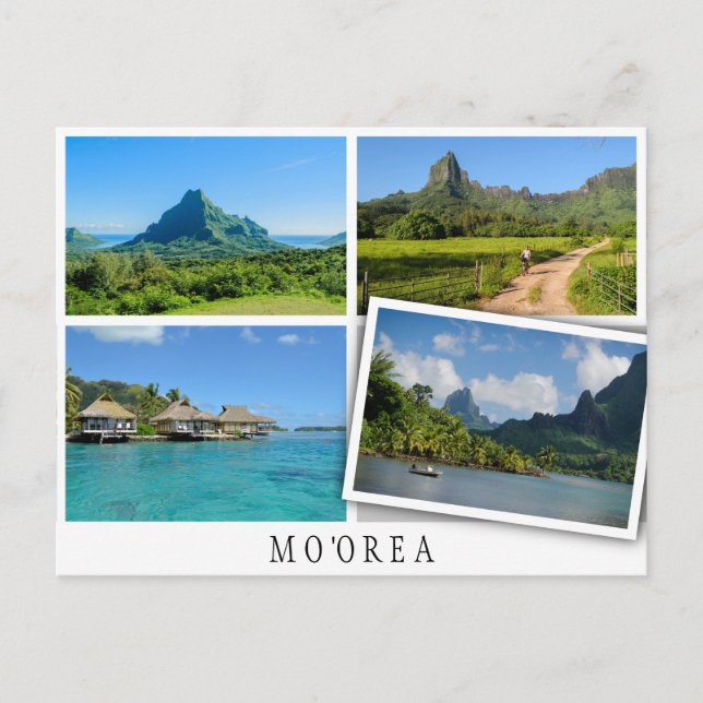 Cartão Postal Colagem de paisagens de Moorea com imagem solta (Frente)