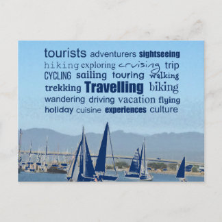 Cartão Postal Colagem de Palavras de Viagem