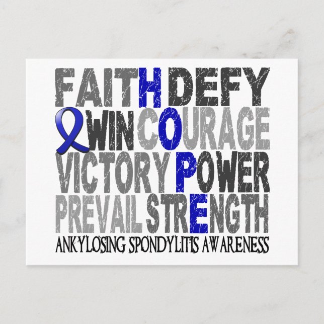 Cartão Postal Colagem de Palavras Esperança Espondilite Anquilos (Frente)