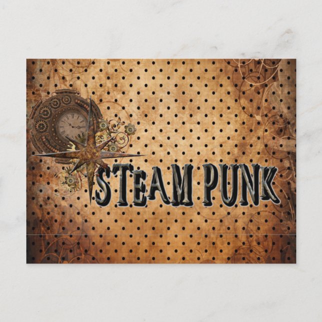 Cartão Postal Colagem de Palavras Steampunk (Frente)