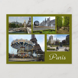 Cartão Postal Colagem de Paris (Carousel, Torre Eiffel, Notre Da