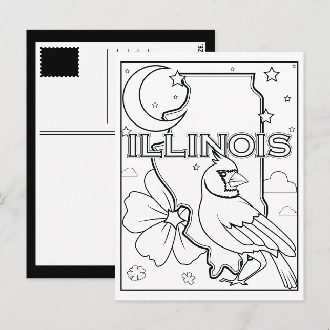 Cartão Postal colagem de pássaros de forma de Illinois (Frente/Verso)