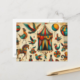 Cartão Postal Colagem de Pássaros de Torneio Vintage Circus