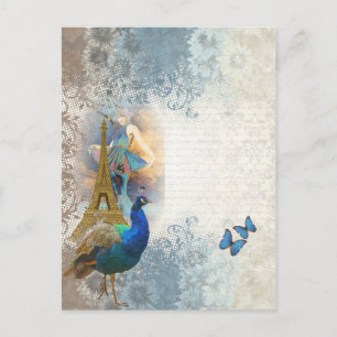 Cartão Postal Colagem de pavão de Paris