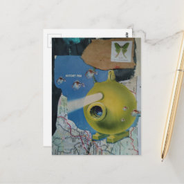 Cartão Postal Colagem de Peixe e Mariposa do Submarino Verde Ret