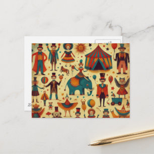 Cartão Postal Colagem de Pessoas do Circo Antigo
