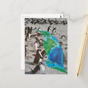 Cartão Postal Colagem de pinguins surreais da vida selvagem