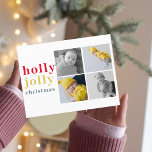 Cartão Postal Colagem de Quatro Fotos | Colorida Holly Jolly<br><div class="desc">Colagem de Quatro Fotos | Colorida Holly Jolly</div>