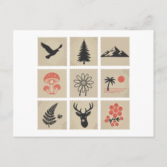 Cartão Postal Colagem de selos naturais (Frente)