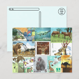 Cartão Postal Colagem de Selos Postais Internacionais de Animais