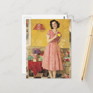 Cartão Postal colagem de senhora da era de 1950