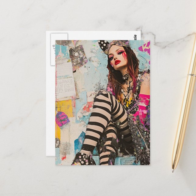 Cartão Postal Colagem de senhora da moda (Frente/Verso In Situ)