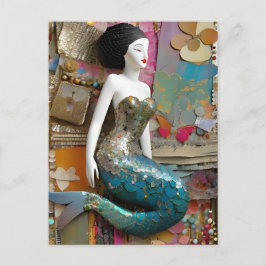 Cartão Postal Colagem de Sereia Fantasia