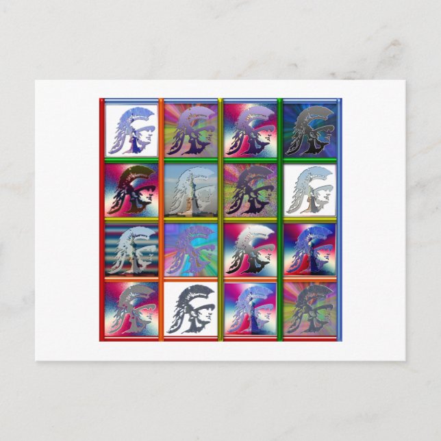 Cartão Postal Colagem de Soldado Espartano com Estátua da Liberd (Frente)