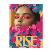 Colagem de uma mulher com flores vibrantes