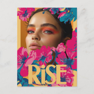 Cartão Postal Colagem de uma mulher com flores vibrantes