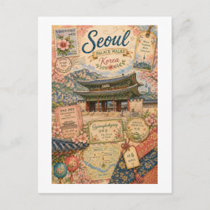 Cartão Postal Colagem de Viagem Vintage Seul Coreia