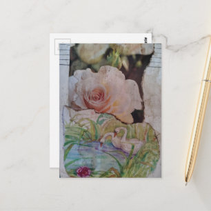 Cartão Postal Colagem do Cisne e Rosas