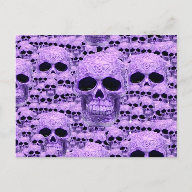 Cartão Postal Colagem do crânio roxo celta (Frente)