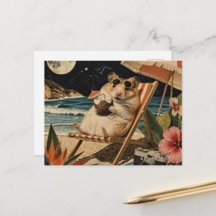 Cartão Postal Colagem do Hamster Surrealista de Férias