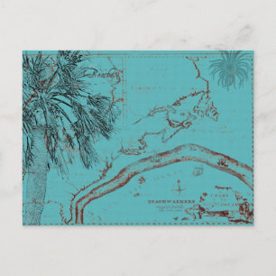 Cartão Postal Colagem do Mapa do Oceano Vintage Turquesa
