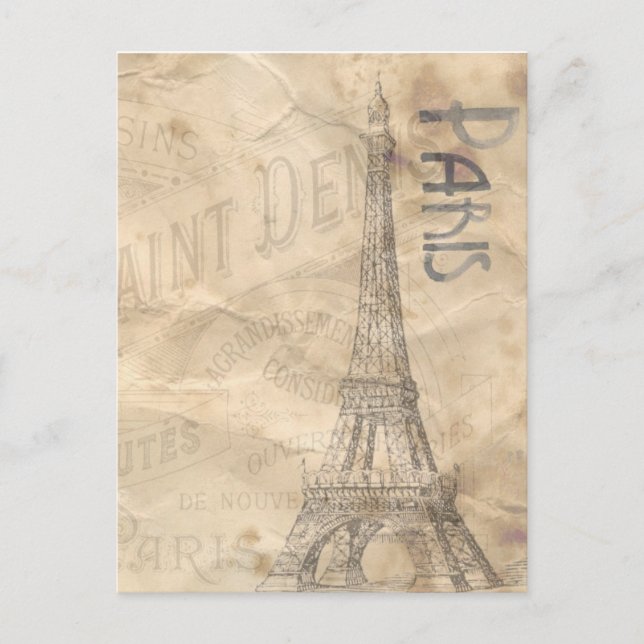 Cartão Postal Colagem em torre de Paris França eiffil (Frente)