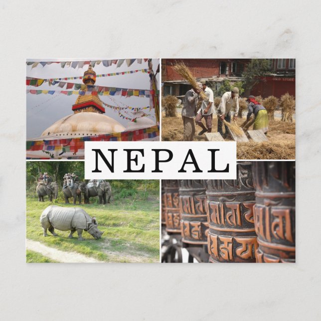 Cartão Postal Colagem fotográfica turística no Nepal (Frente)