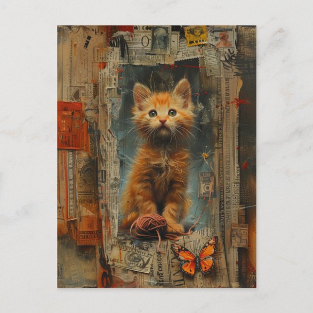 Cartão Postal Colagem Ginger Kitten bonito (Frente)