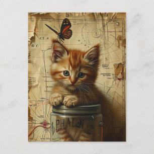 Cartão Postal Colagem Ginger Kitten Mídia Mista
