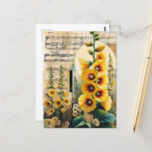 Cartão Postal Colagem Hollyhock Amarela