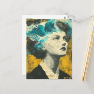 Cartão Postal Colagem mestiça de ondas cerebrais retrorreflector