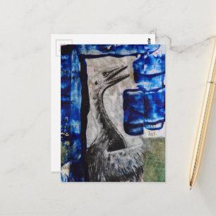 Cartão Postal Colagem Mídia Mista de Pássaro Dino