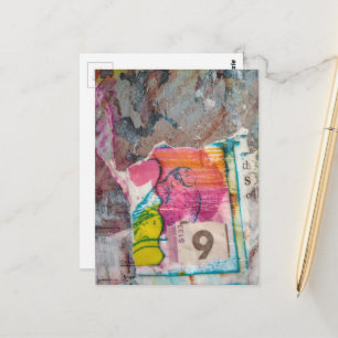 Cartão Postal colagem mista abstrata única Pássaro 9