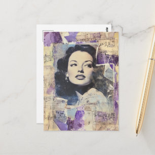 Cartão Postal Colagem Mista de Mulher Vintage