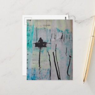 Cartão Postal Colagem Mista de um Barco e um Pássaro